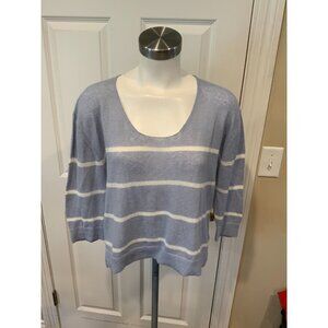 girl. Band of Outsiders Light Blue Striped Thin Knit Sweater, Size 2 (Small)